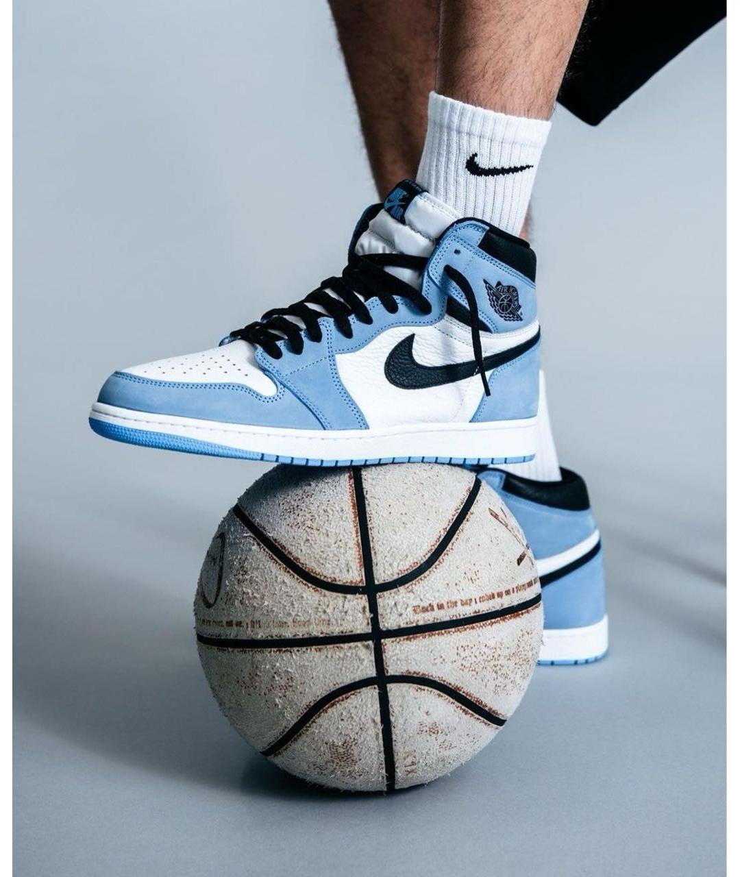 NIKE Голубые кожаные высокие кроссовки / кеды, фото 4