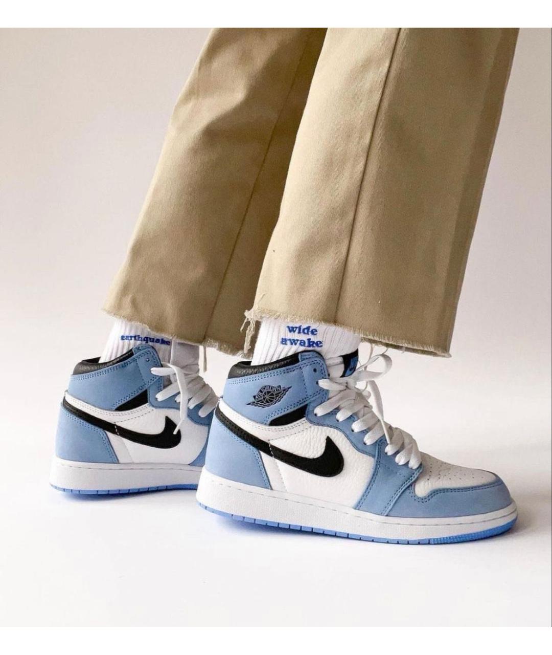 NIKE Голубые кожаные высокие кроссовки / кеды, фото 2