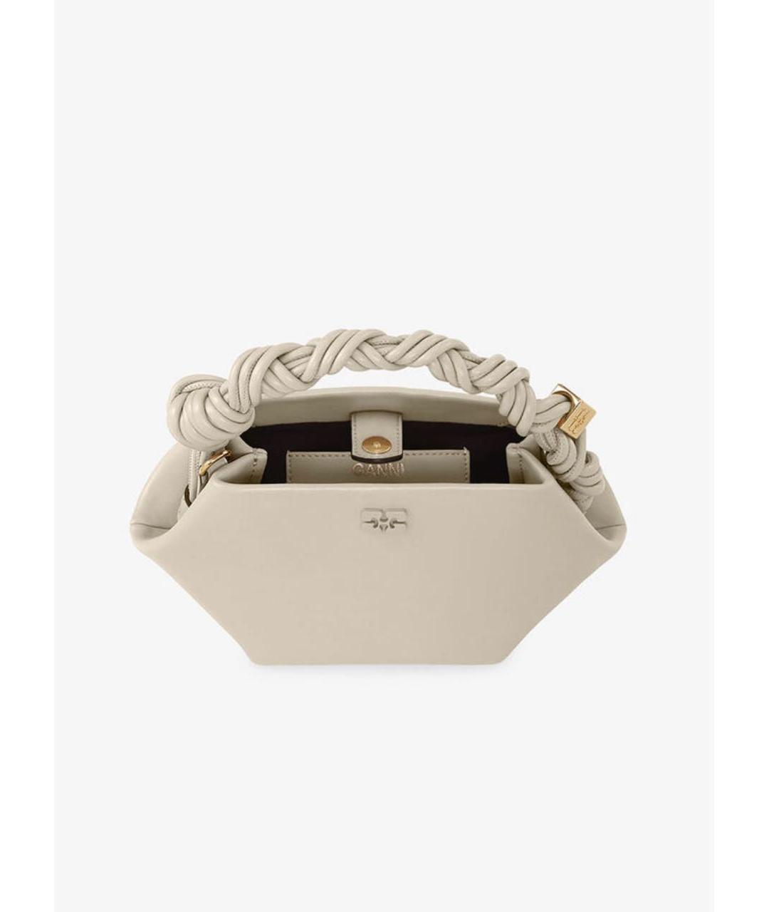 GANNI Бежевая кожаная сумка с короткими ручками, фото 3