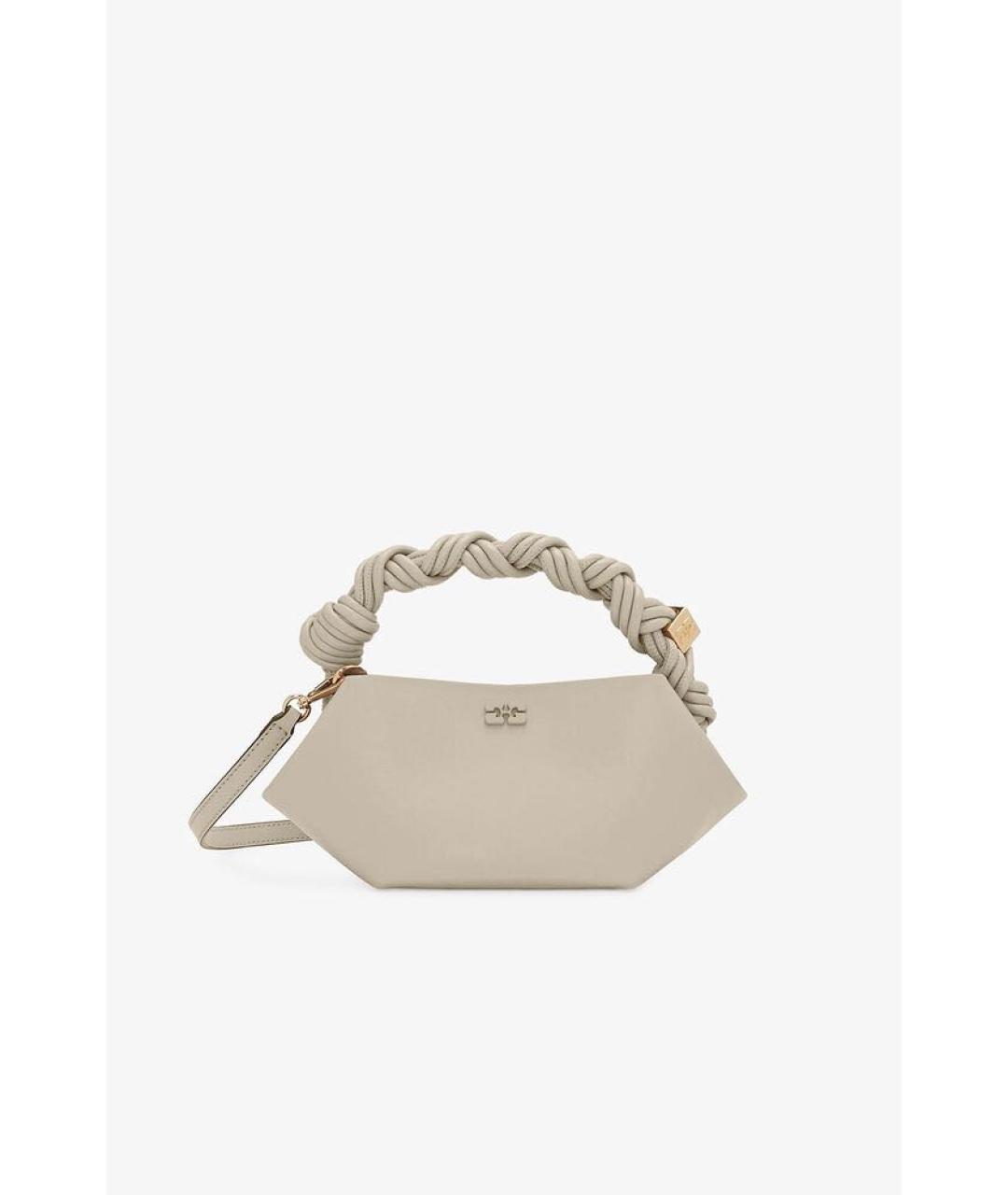 GANNI Бежевая кожаная сумка с короткими ручками, фото 6