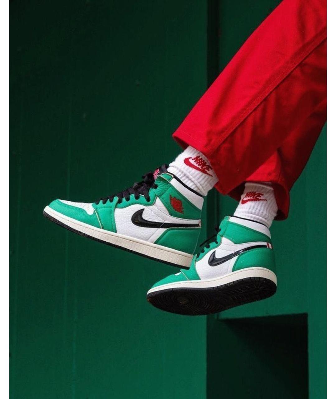 NIKE Зеленые кожаные высокие кроссовки / кеды, фото 2