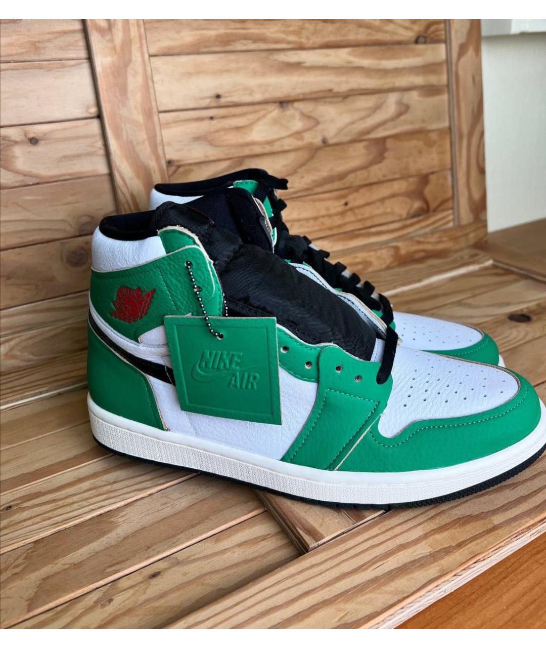 NIKE Зеленые кожаные высокие кроссовки / кеды, фото 5