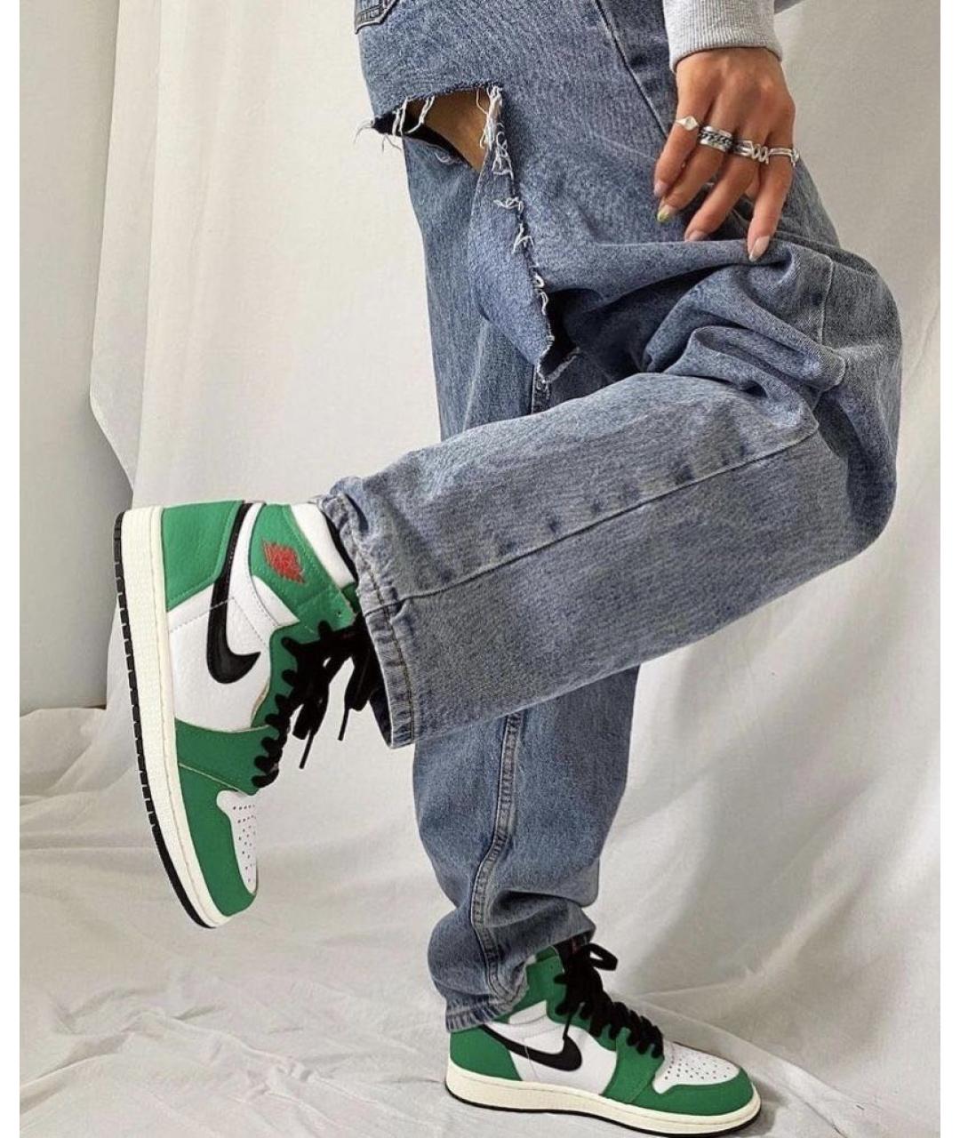 NIKE Зеленые кожаные высокие кроссовки / кеды, фото 4