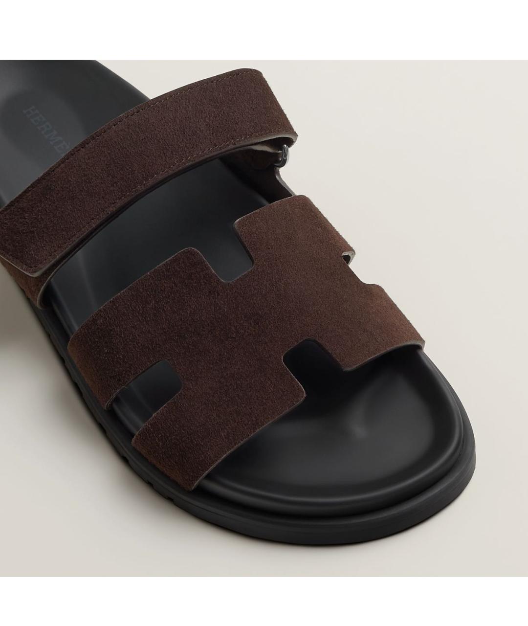 HERMES Коричневые замшевые шлепанцы, фото 3