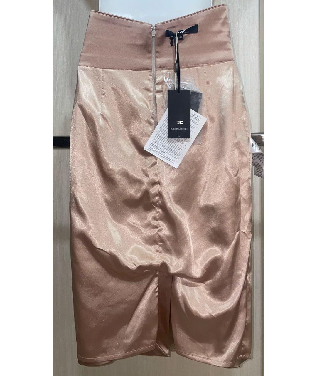 ELISABETTA FRANCHI Бежевая полиэстеровая юбка миди, фото 7