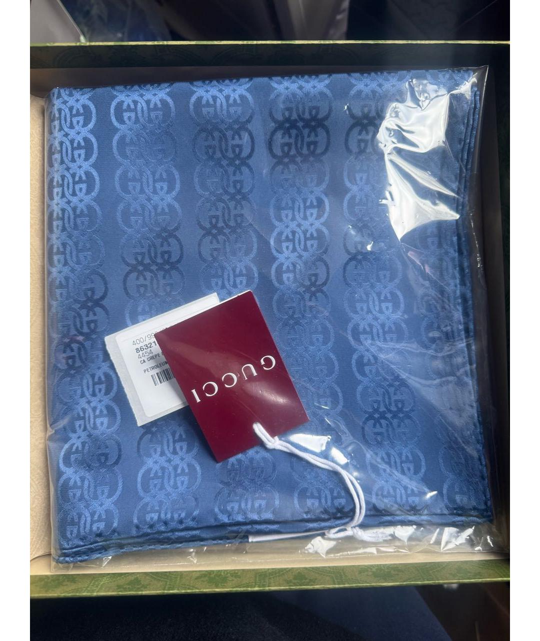 GUCCI Синий шелковый платок, фото 3