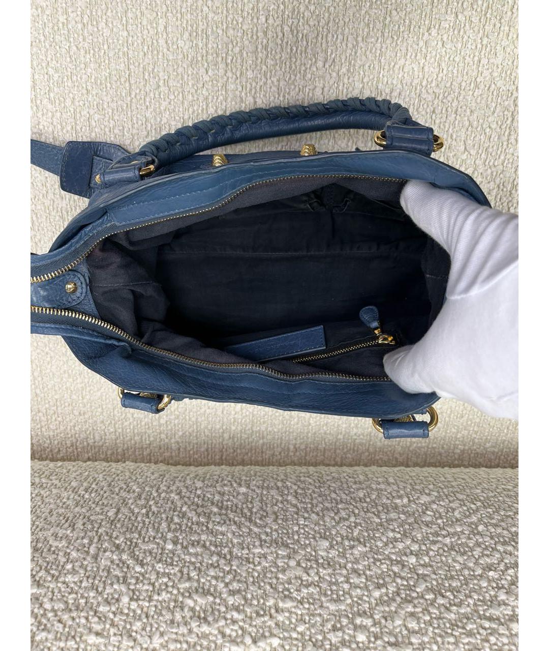 BALENCIAGA Синяя кожаная сумка с короткими ручками, фото 4