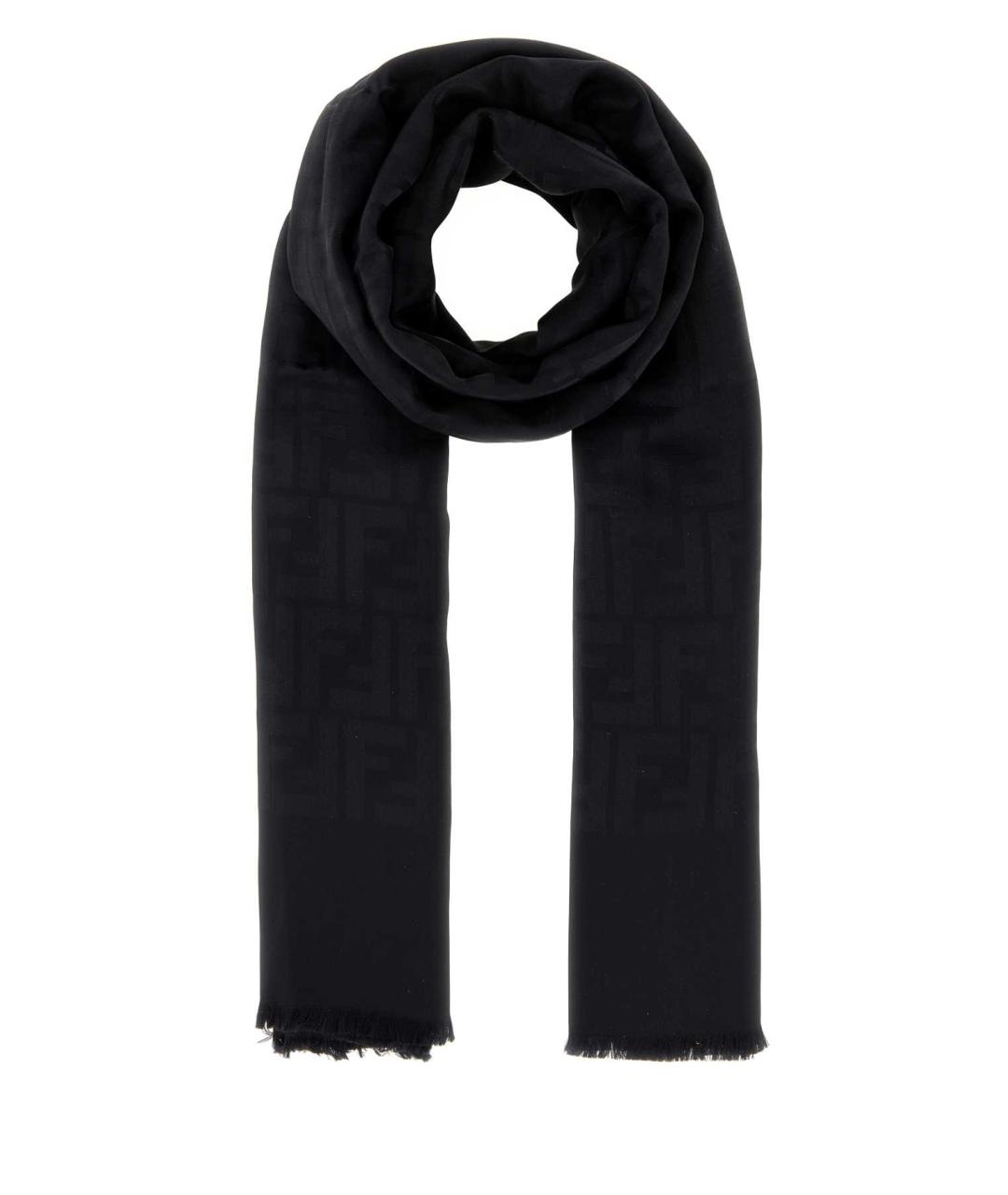 FENDI Черный шелковый шарф, фото 1