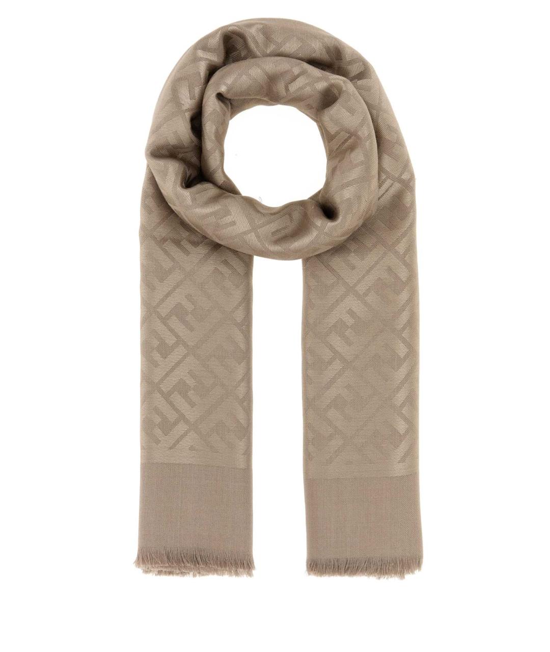 FENDI Бежевый шелковый шарф, фото 1