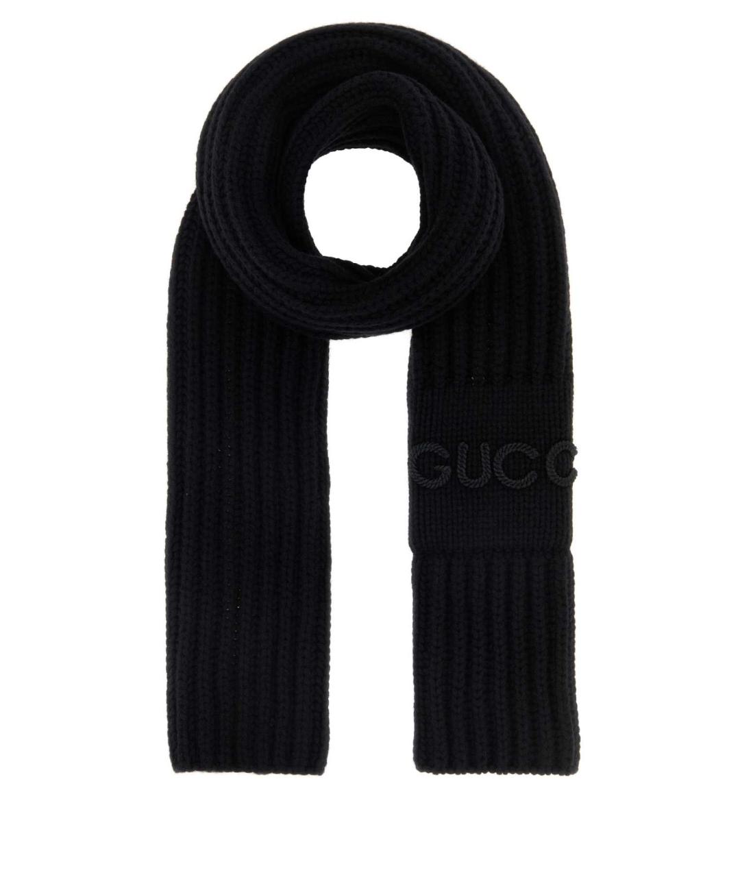 GUCCI Черный шерстяной шарф, фото 1