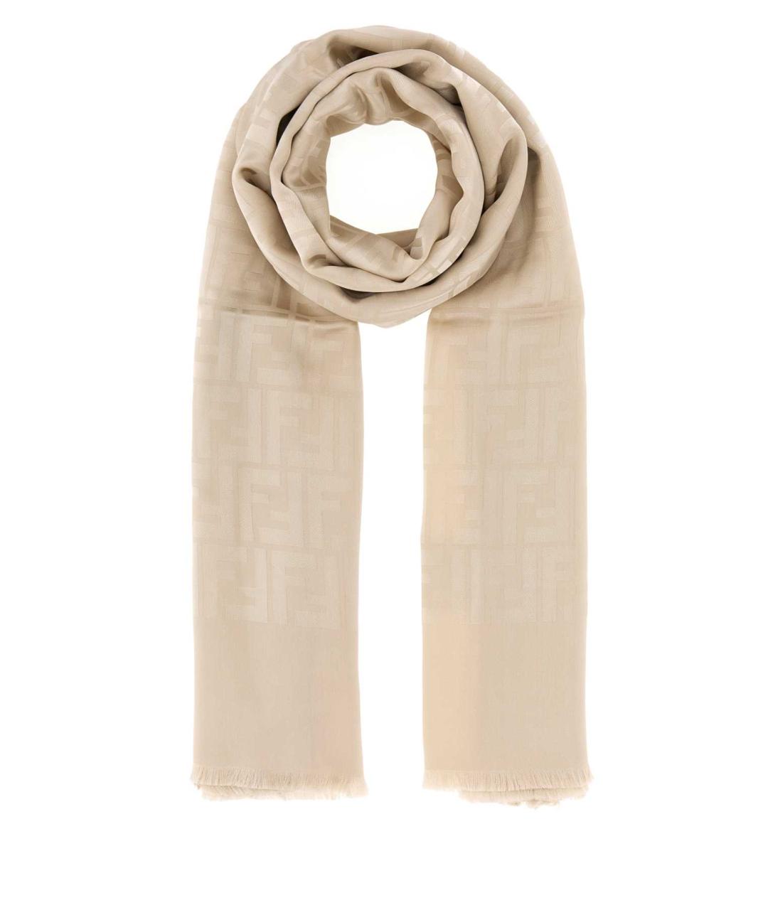 FENDI Бежевый шелковый шарф, фото 1