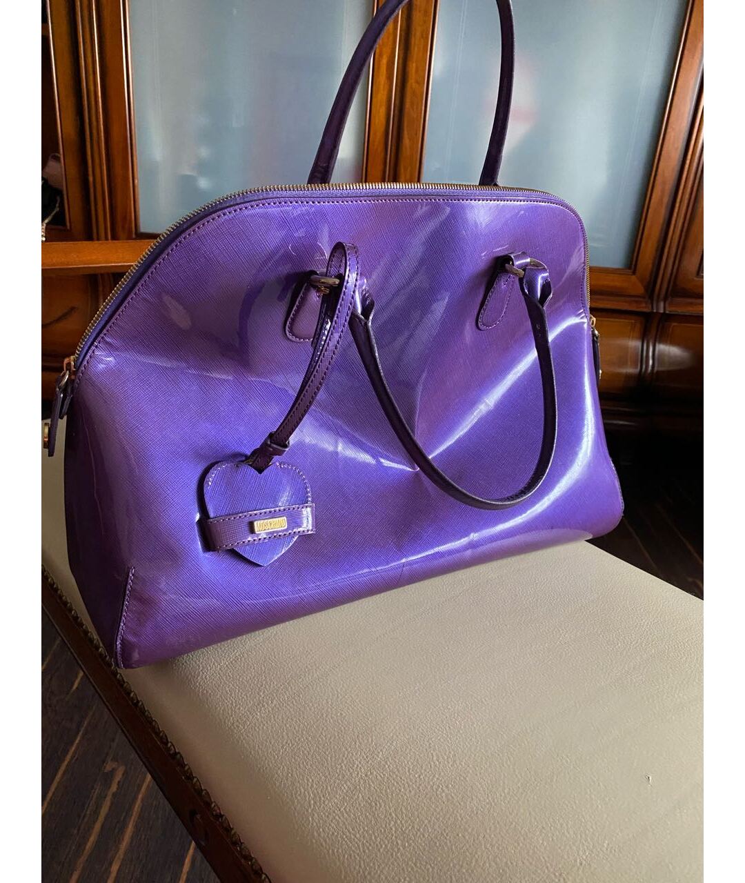 MOSCHINO Фиолетовая сумка тоут из лакированной кожи, фото 8