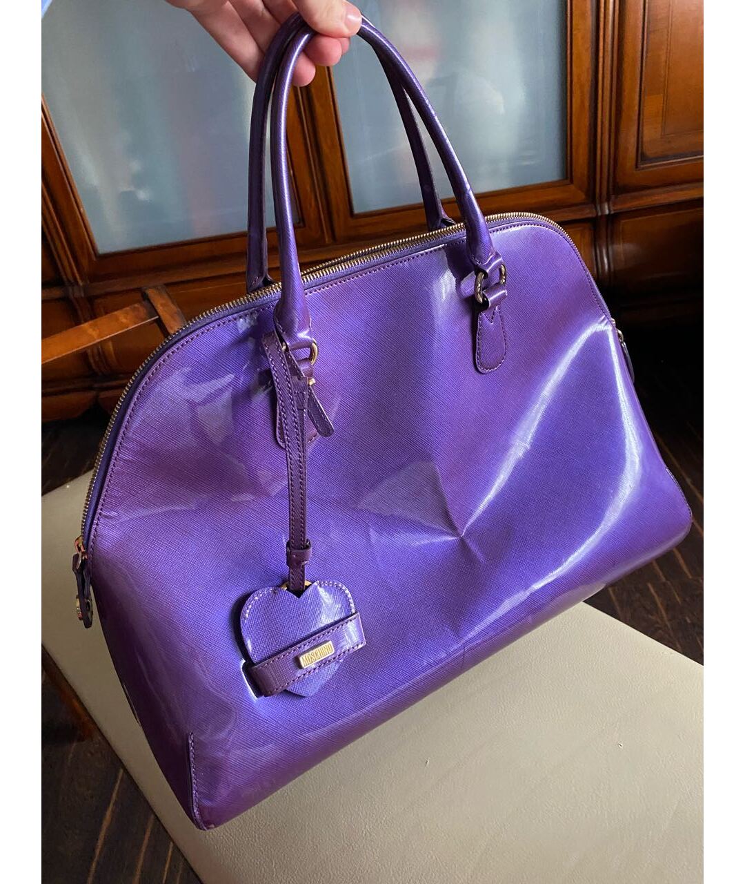 MOSCHINO Фиолетовая сумка тоут из лакированной кожи, фото 7