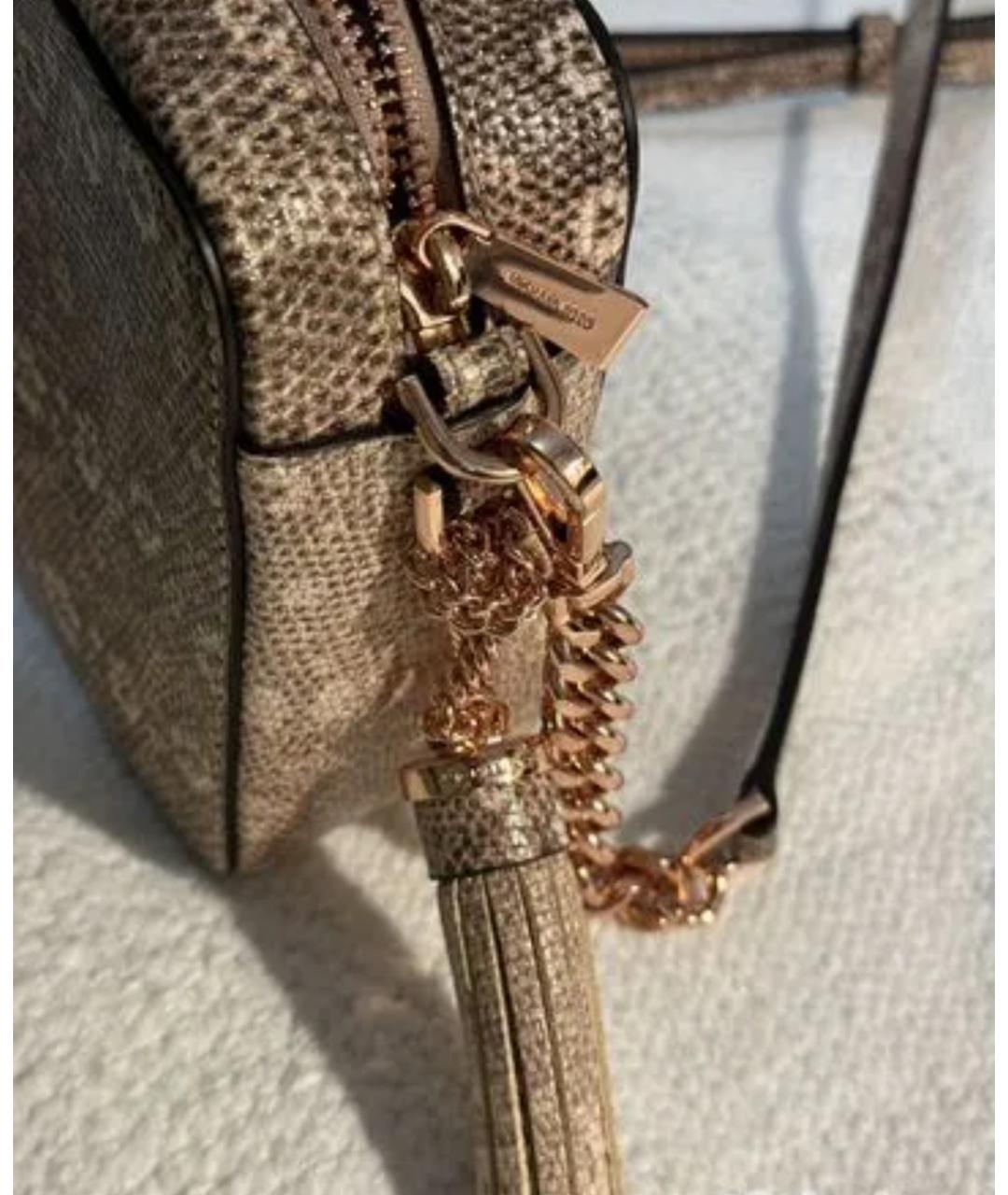 MICHAEL KORS Бежевая кожаная сумка через плечо, фото 6