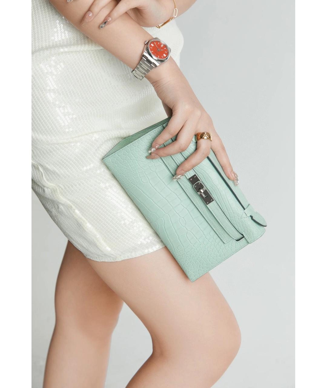 HERMES Зеленая сумка с короткими ручками из экзотической кожи, фото 8