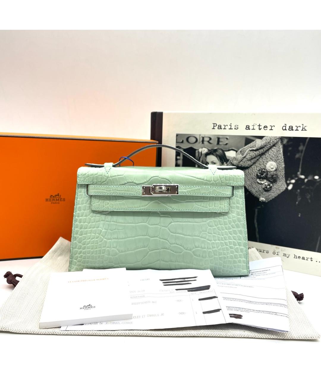 HERMES Зеленая сумка с короткими ручками из экзотической кожи, фото 2