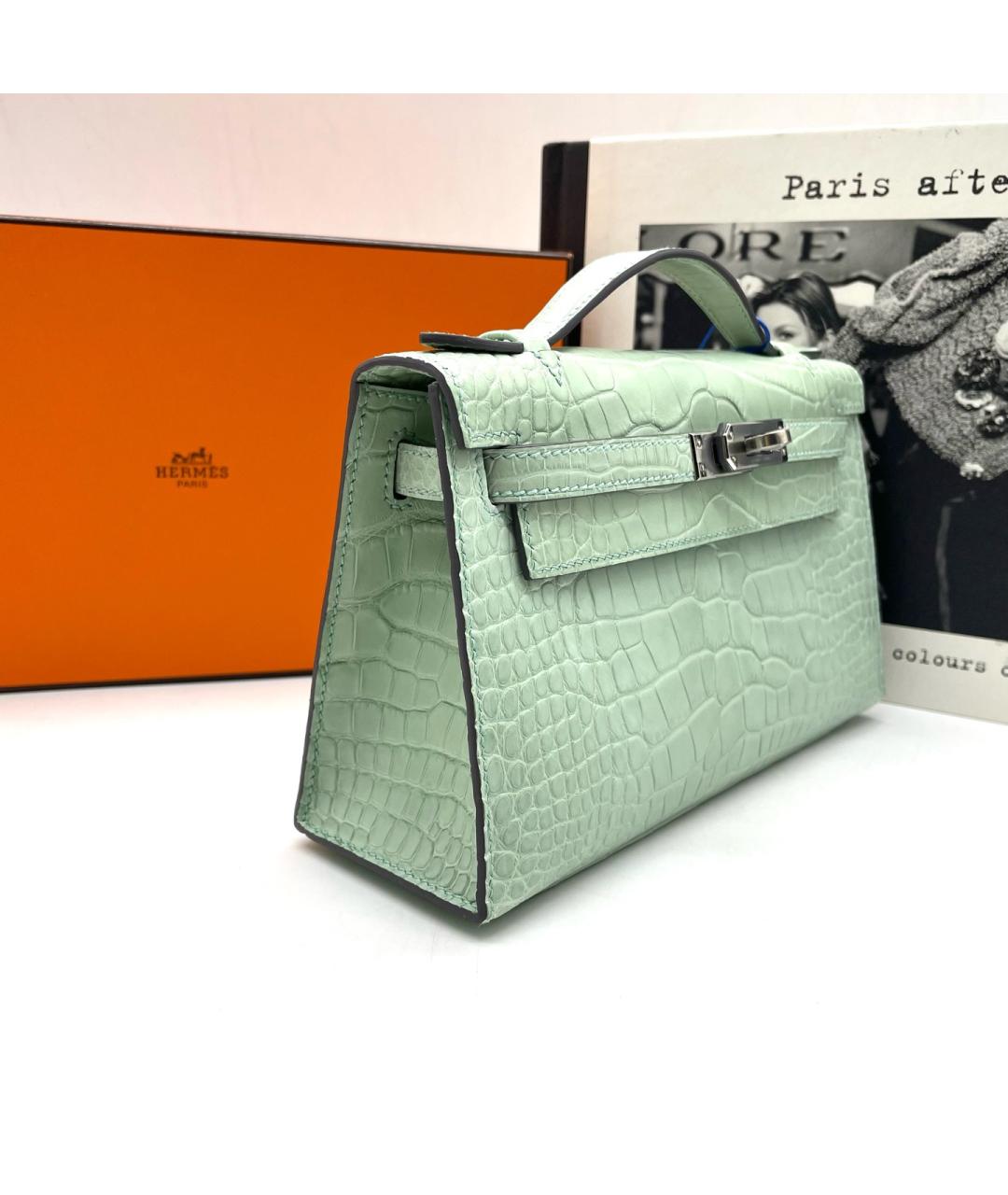 HERMES Зеленая сумка с короткими ручками из экзотической кожи, фото 5