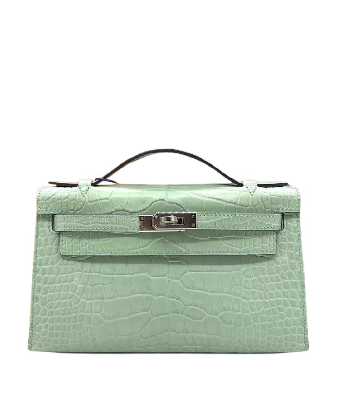 HERMES Зеленая сумка с короткими ручками из экзотической кожи, фото 1