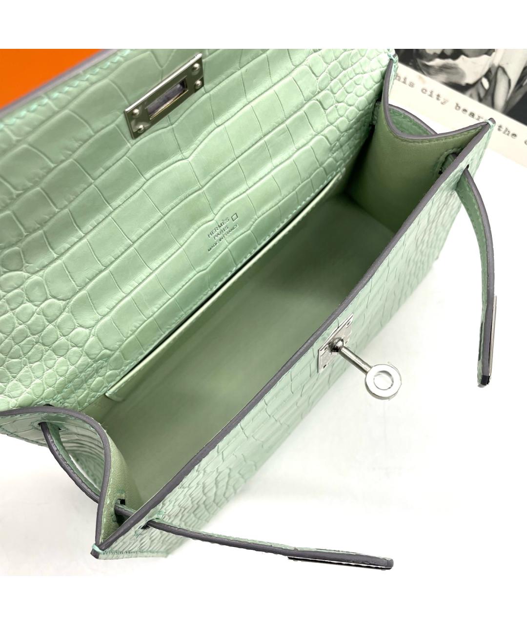 HERMES Зеленая сумка с короткими ручками из экзотической кожи, фото 7