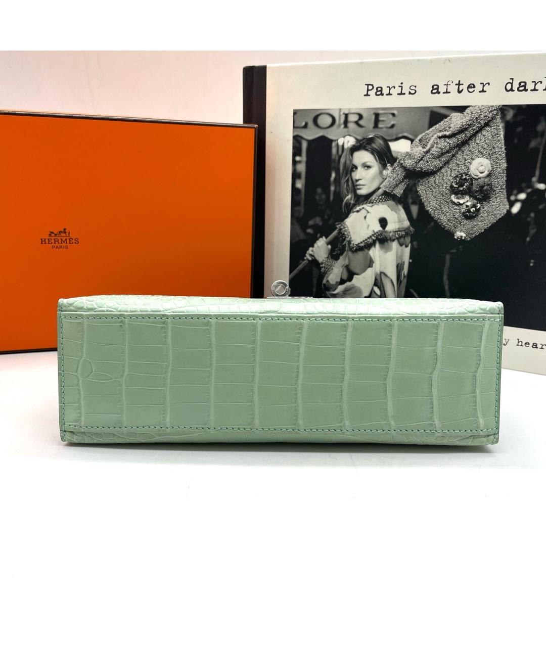 HERMES Зеленая сумка с короткими ручками из экзотической кожи, фото 6