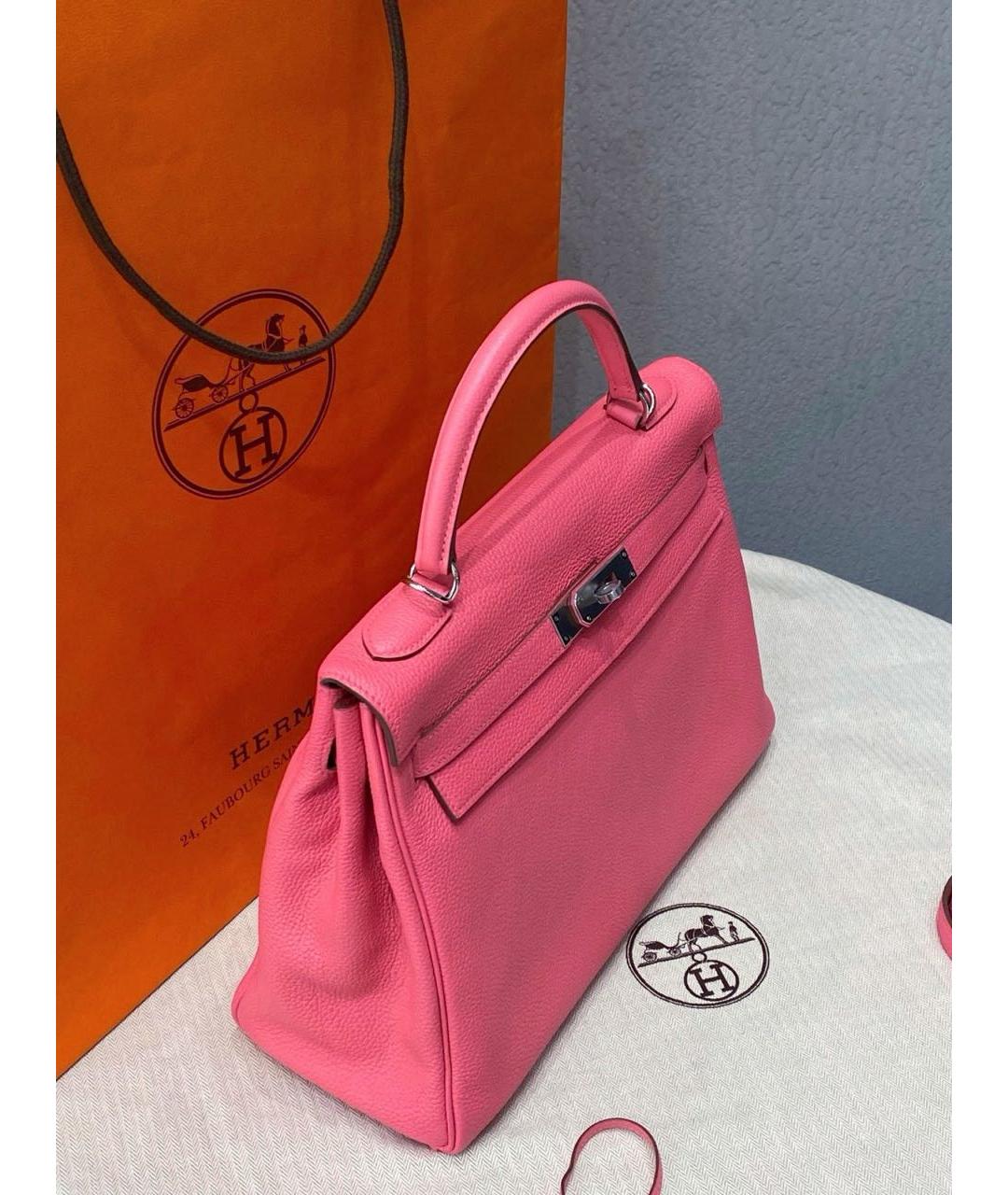 HERMES Розовая кожаная сумка с короткими ручками, фото 6