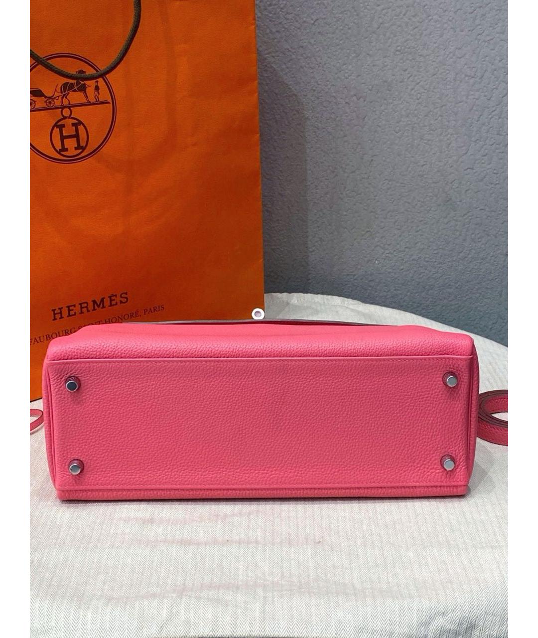 HERMES Розовая кожаная сумка с короткими ручками, фото 5