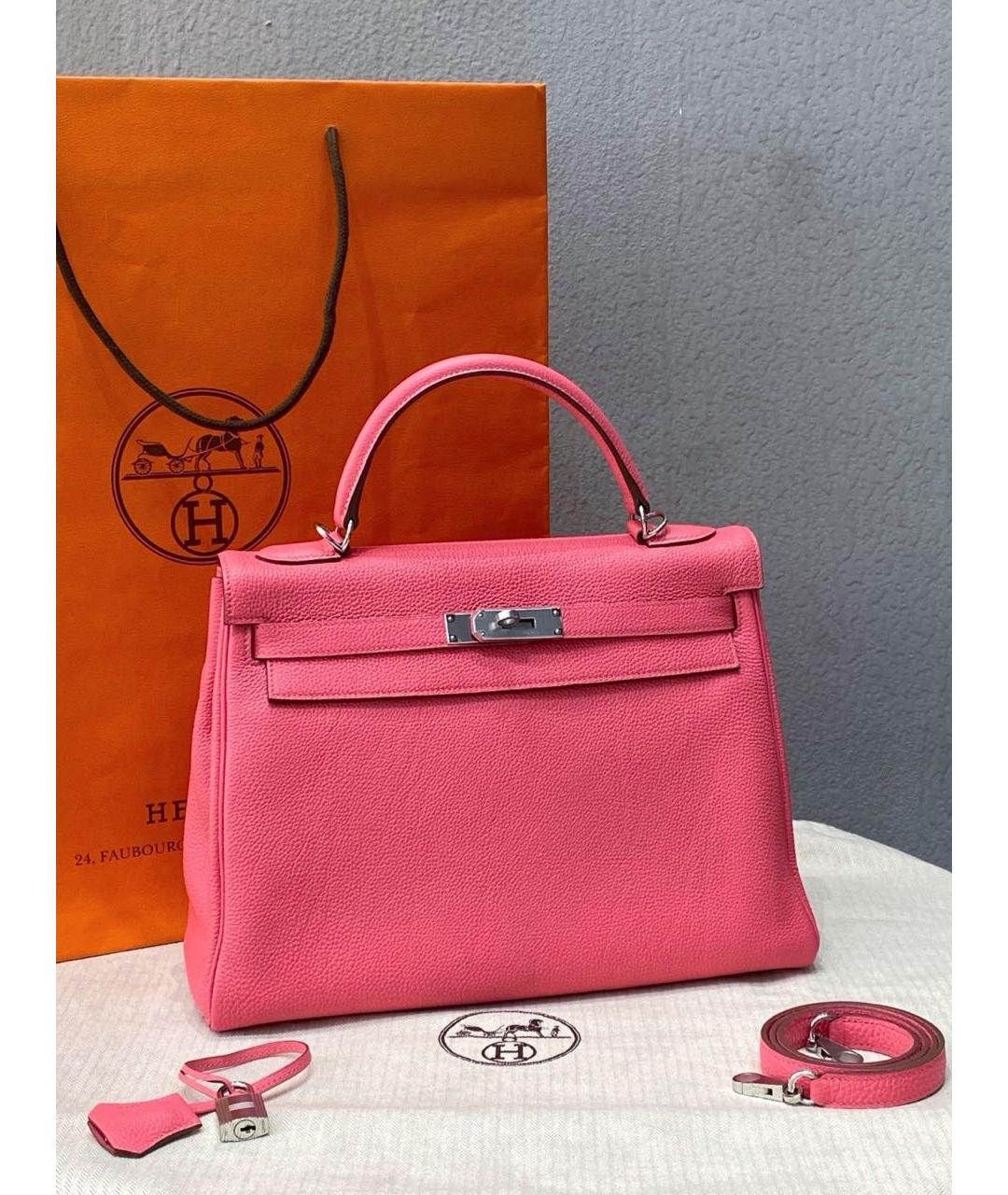 HERMES Розовая кожаная сумка с короткими ручками, фото 2
