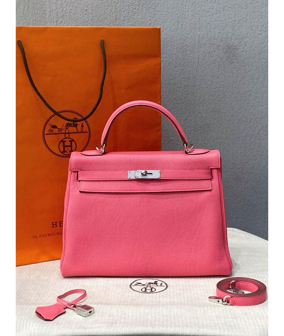 HERMES Розовая кожаная сумка с короткими ручками, фото 8