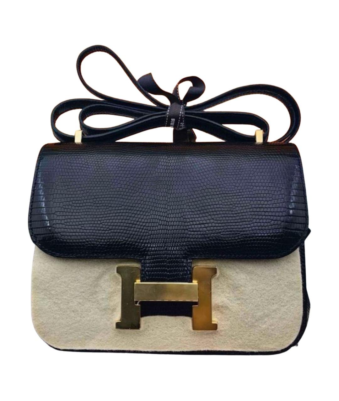 HERMES Черная сумка через плечо из экзотической кожи, фото 1