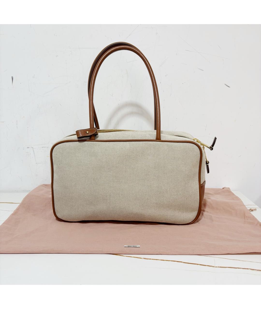 MIU MIU Бежевая деним сумка с короткими ручками, фото 2