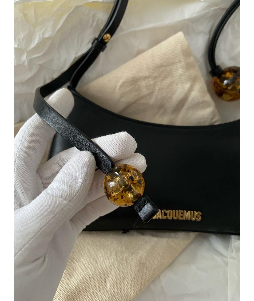 JACQUEMUS Черная кожаная сумка с короткими ручками, фото 4