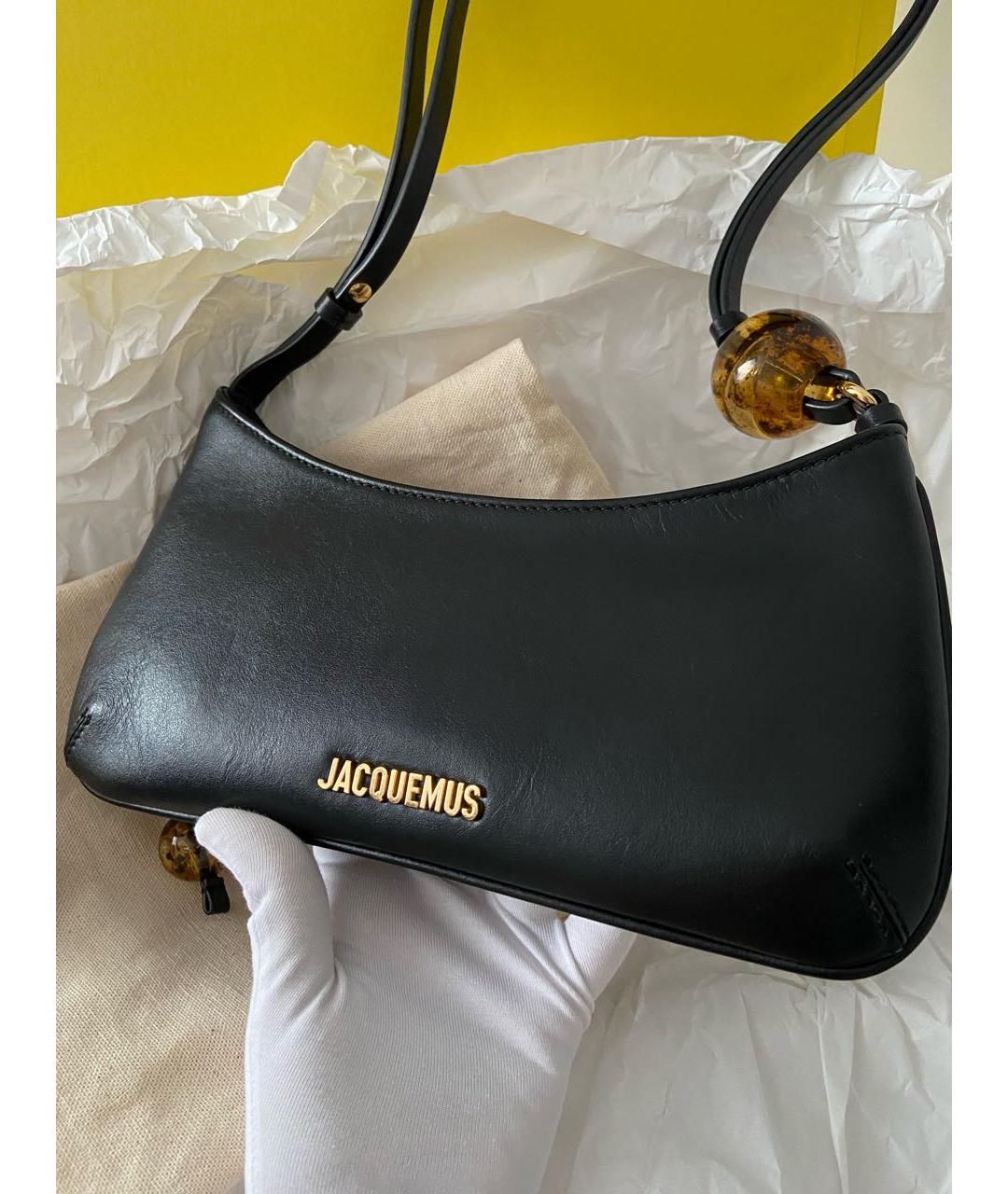 JACQUEMUS Черная кожаная сумка с короткими ручками, фото 3