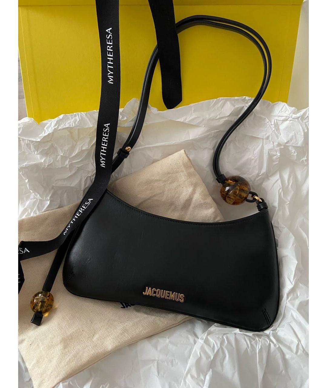 JACQUEMUS Черная кожаная сумка с короткими ручками, фото 2