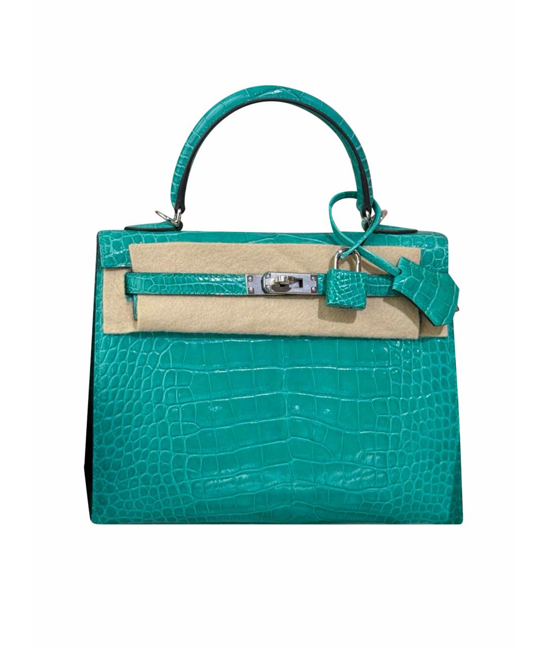HERMES Бирюзовая сумка с короткими ручками из экзотической кожи, фото 1