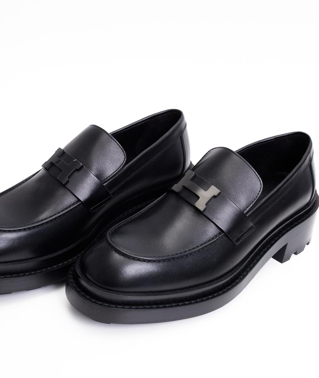 HERMES Черные кожаные лоферы, фото 4