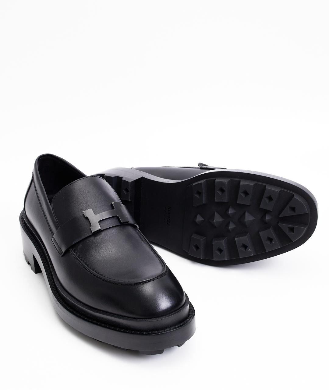 HERMES Черные кожаные лоферы, фото 5