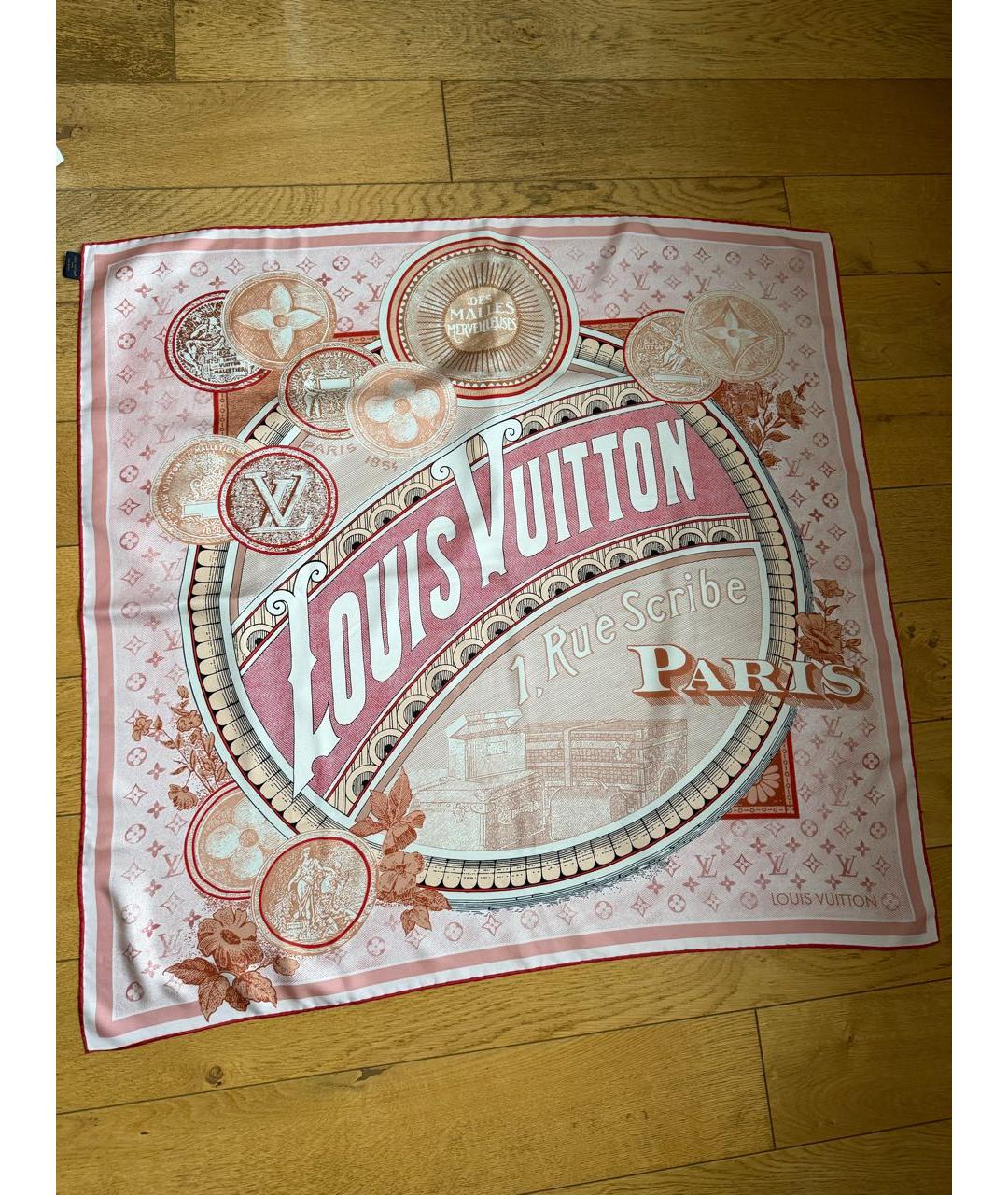 LOUIS VUITTON Розовый шелковый платок, фото 7