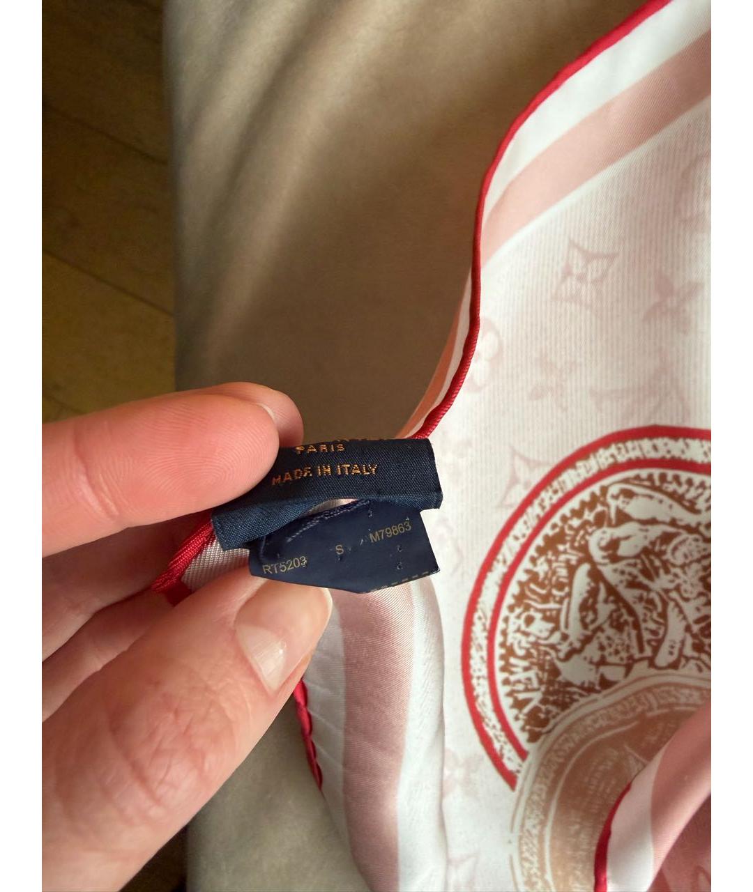 LOUIS VUITTON Розовый шелковый платок, фото 4