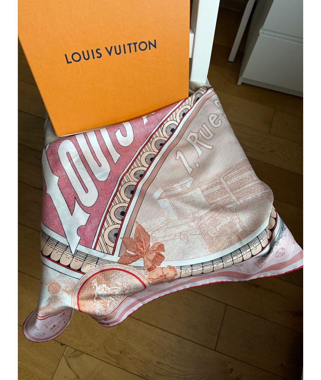 LOUIS VUITTON Розовый шелковый платок, фото 6