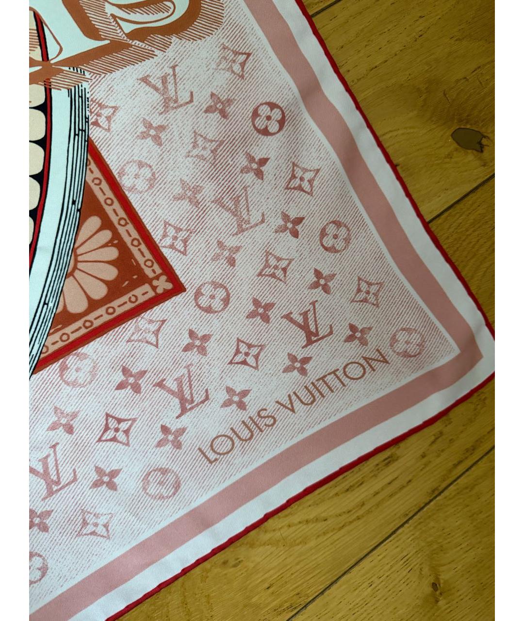 LOUIS VUITTON Розовый шелковый платок, фото 2