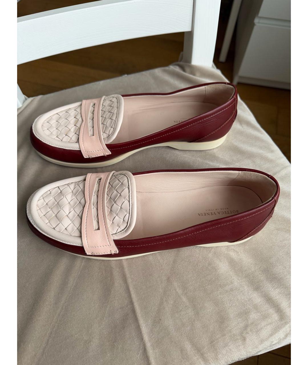 BOTTEGA VENETA Бордовые кожаные лоферы, фото 6