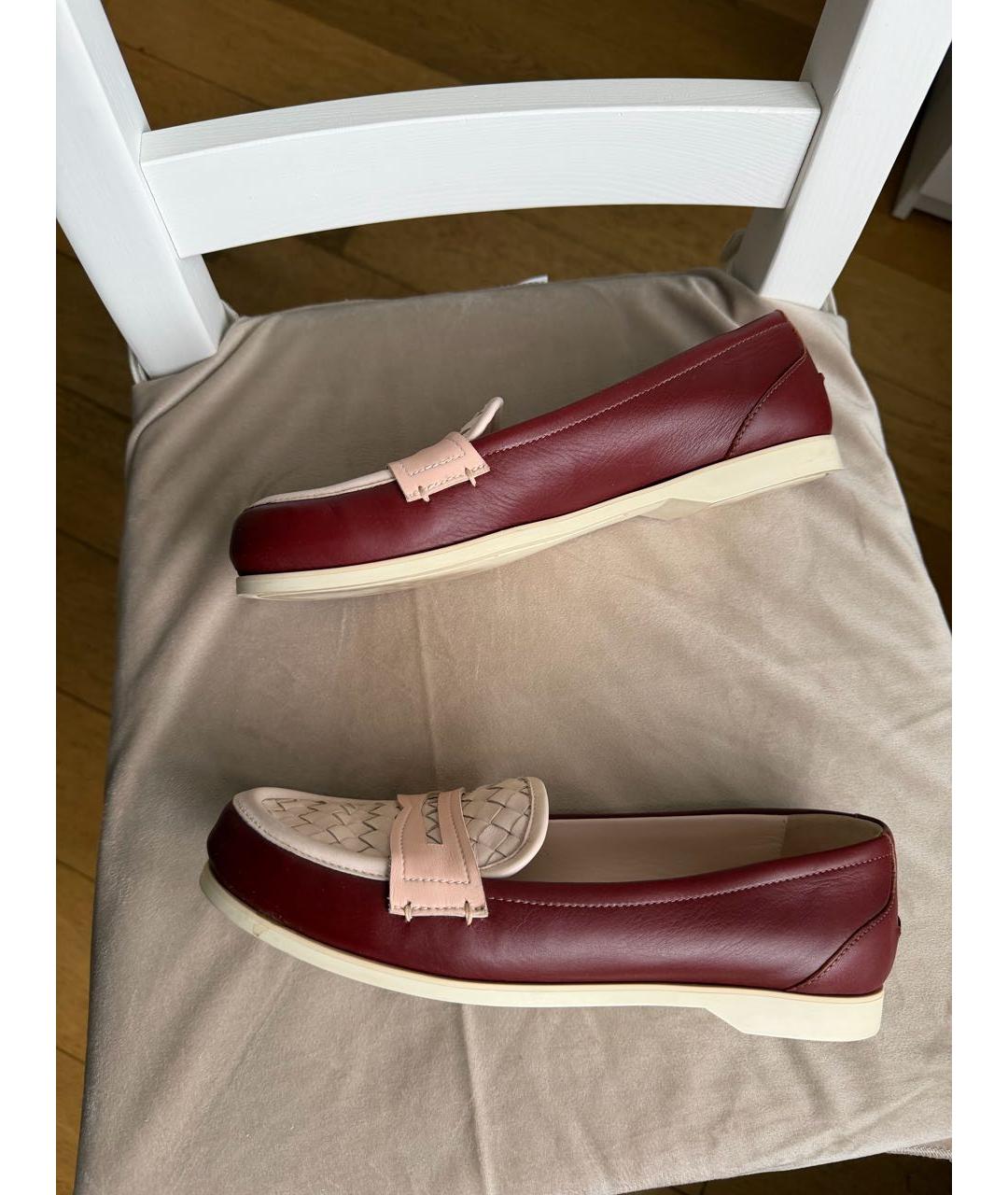 BOTTEGA VENETA Бордовые кожаные лоферы, фото 9