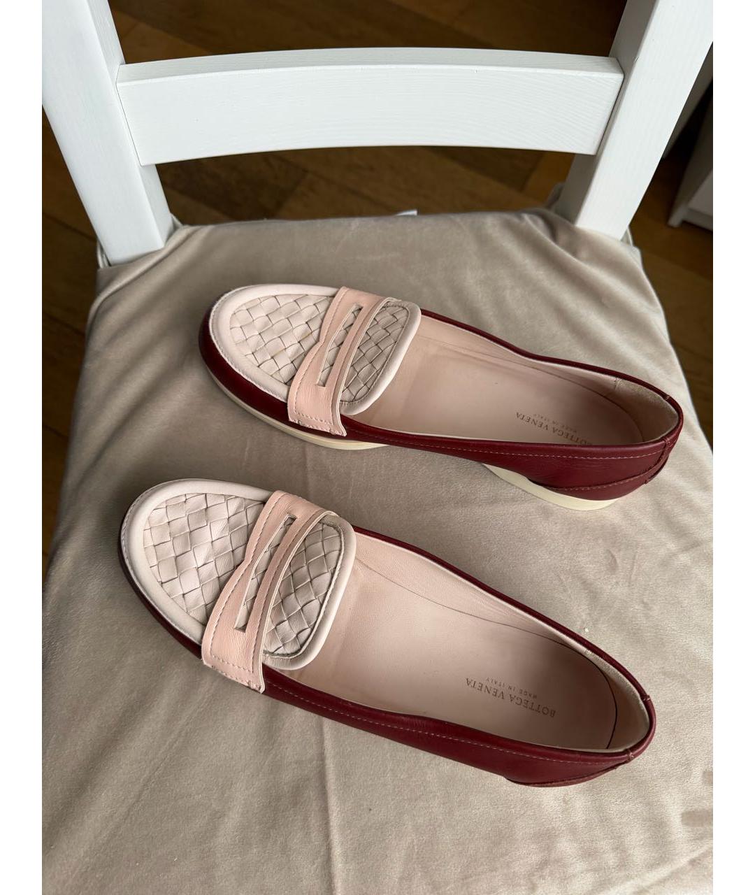 BOTTEGA VENETA Бордовые кожаные лоферы, фото 2