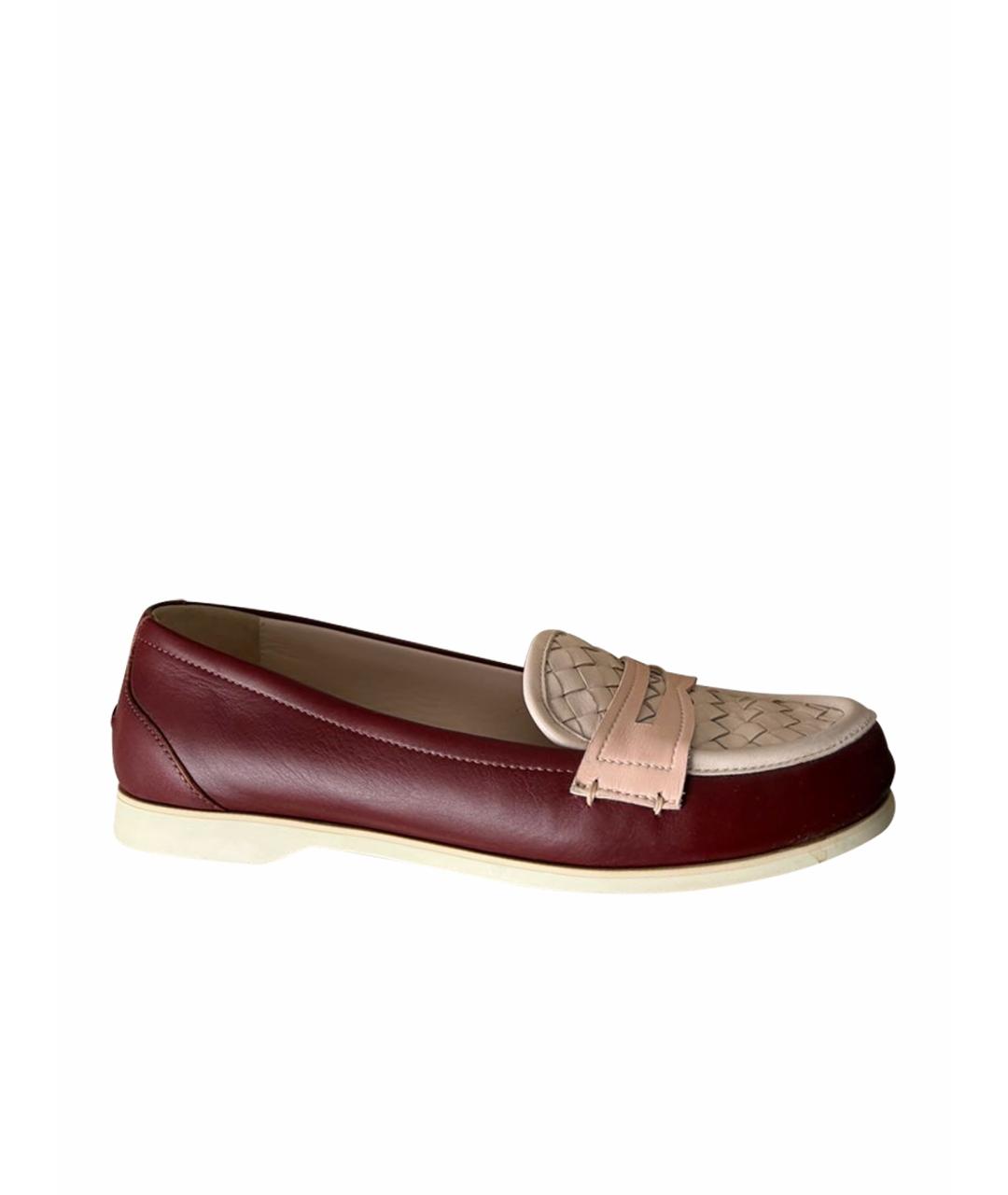 BOTTEGA VENETA Бордовые кожаные лоферы, фото 1