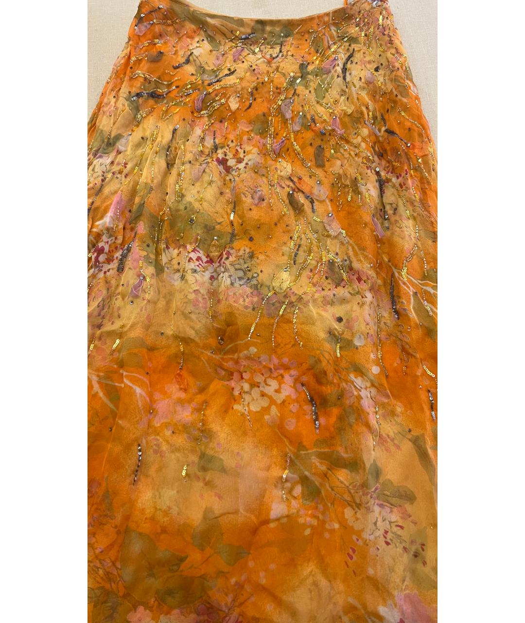 OSCAR DE LA RENTA Горчичная шелковая юбка макси, фото 4