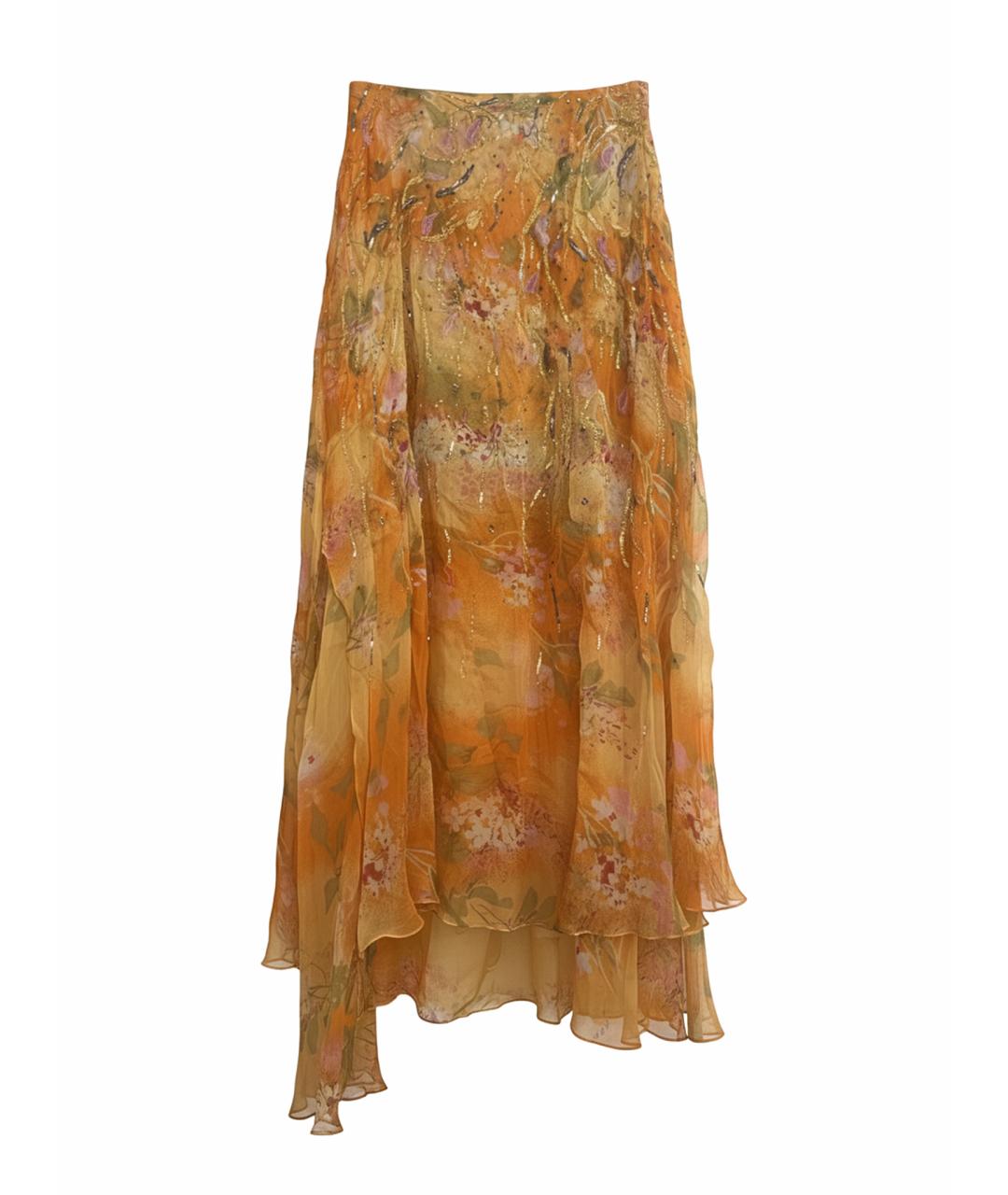 OSCAR DE LA RENTA Горчичная шелковая юбка макси, фото 1