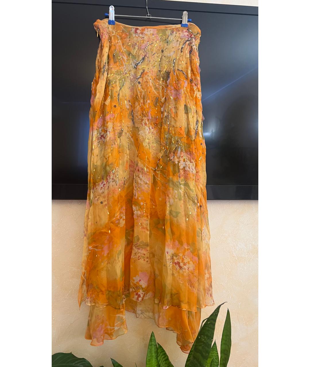 OSCAR DE LA RENTA Горчичная шелковая юбка макси, фото 2