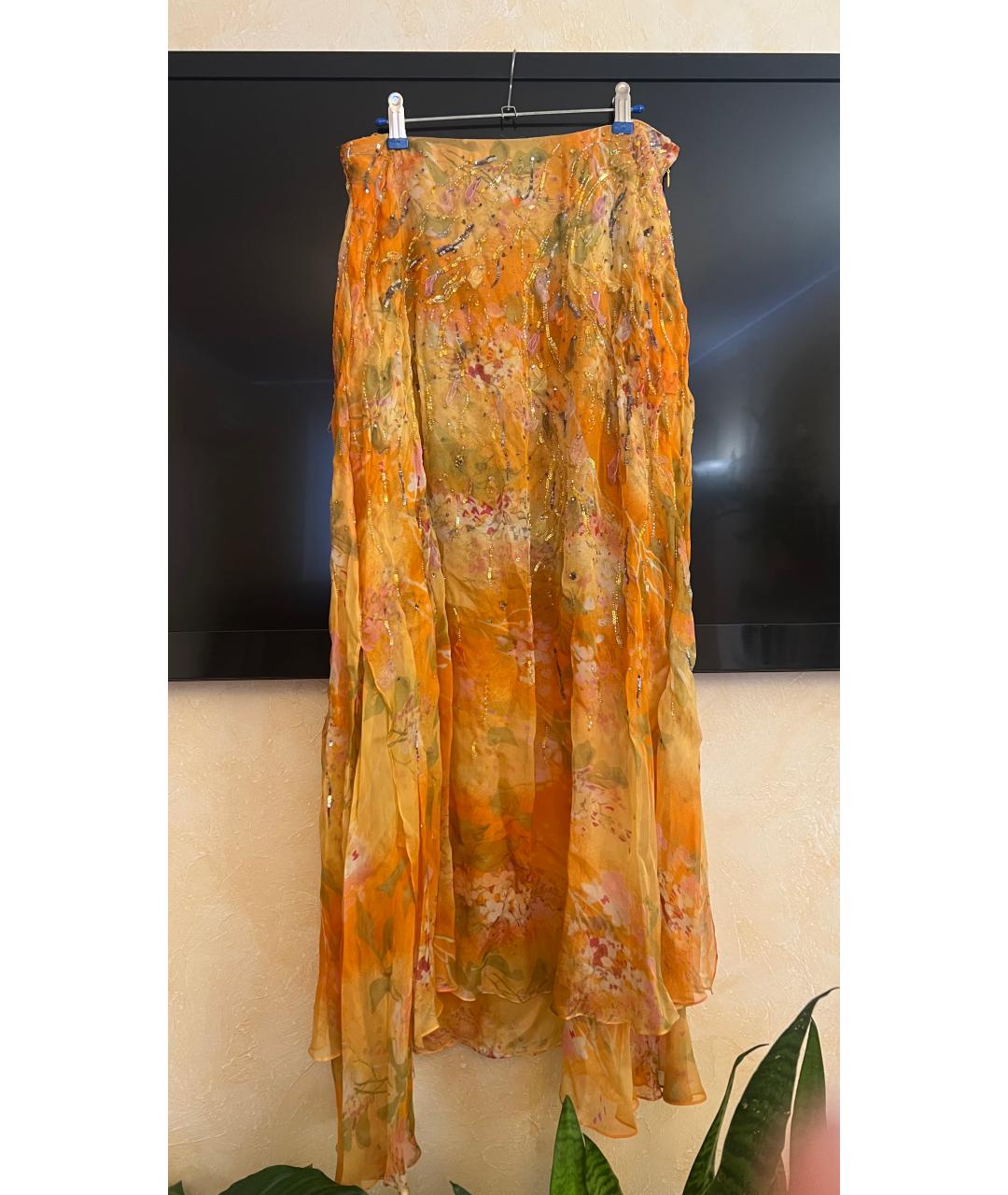 OSCAR DE LA RENTA Горчичная шелковая юбка макси, фото 5