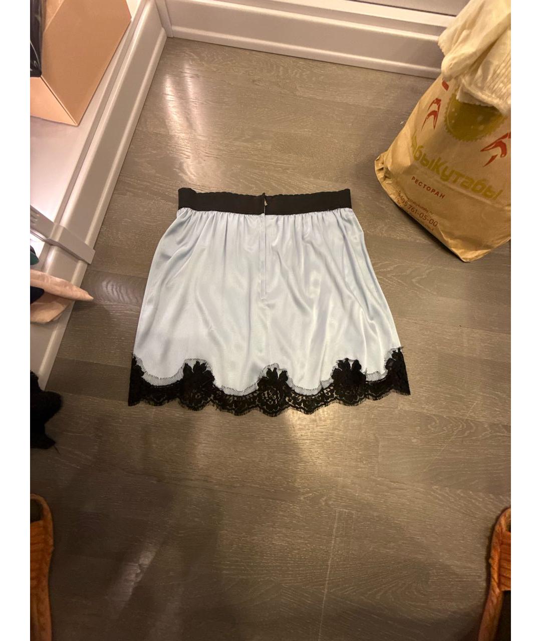 DOLCE&GABBANA Голубая шелковая юбка миди, фото 2