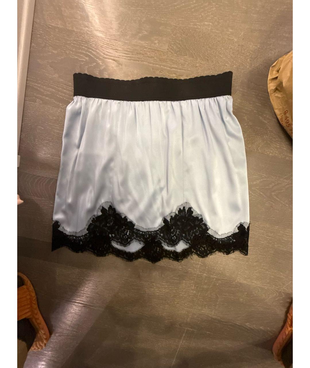 DOLCE&GABBANA Голубая шелковая юбка миди, фото 5